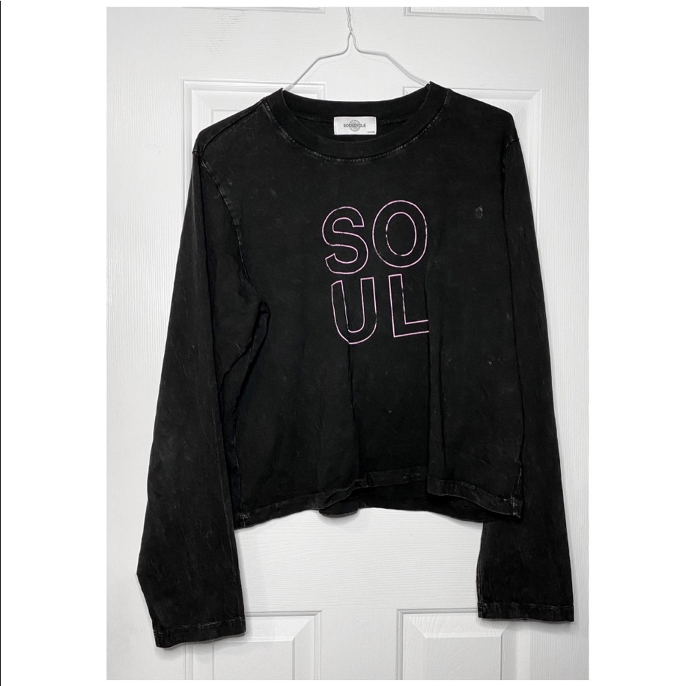 Soulcycle Acid Wash Black Long Sleeve Crop Top